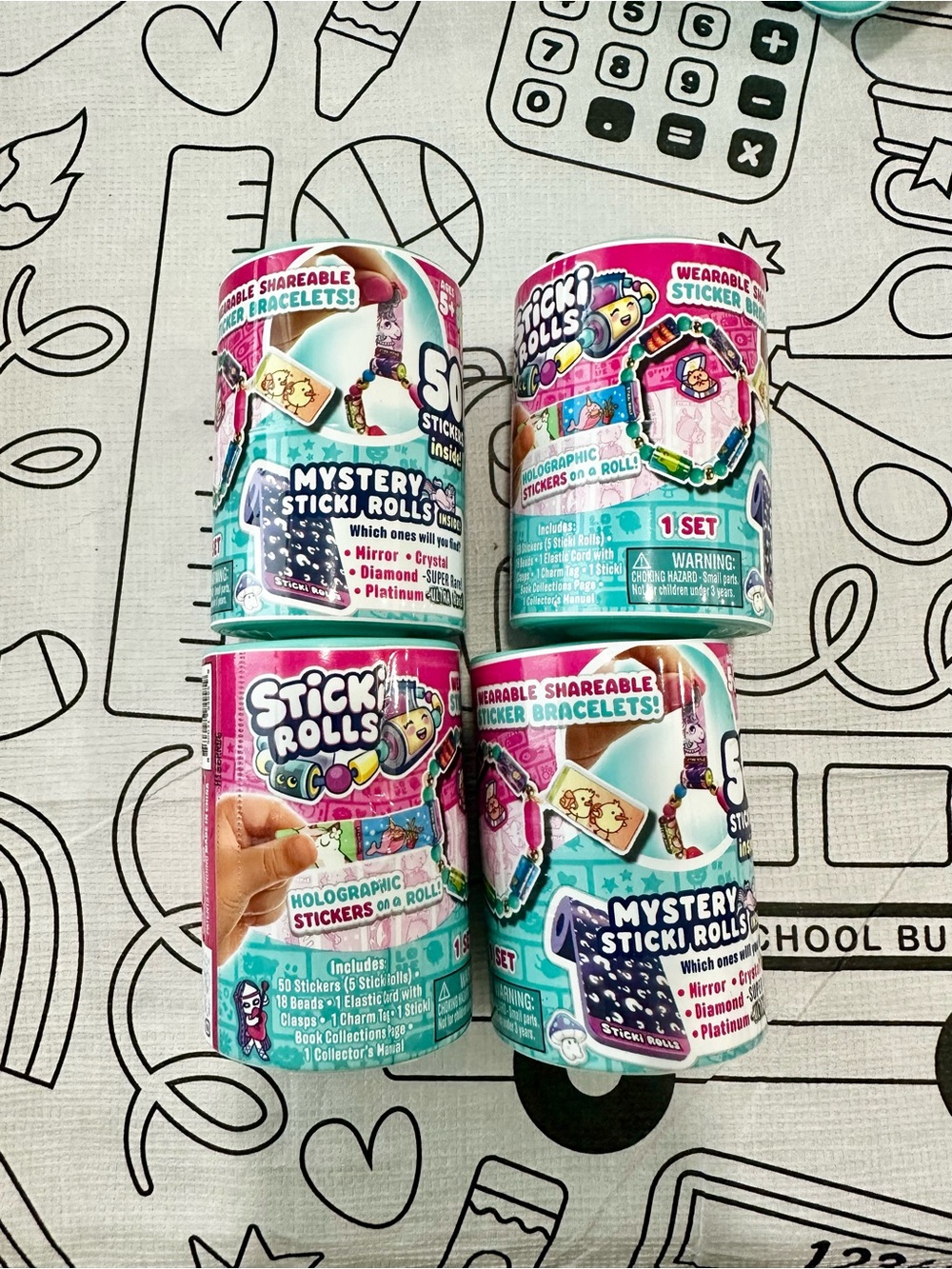 NWT Sticki Rolls Lot of 4 Mystery Wearable Sticker Bracelets - Series 1